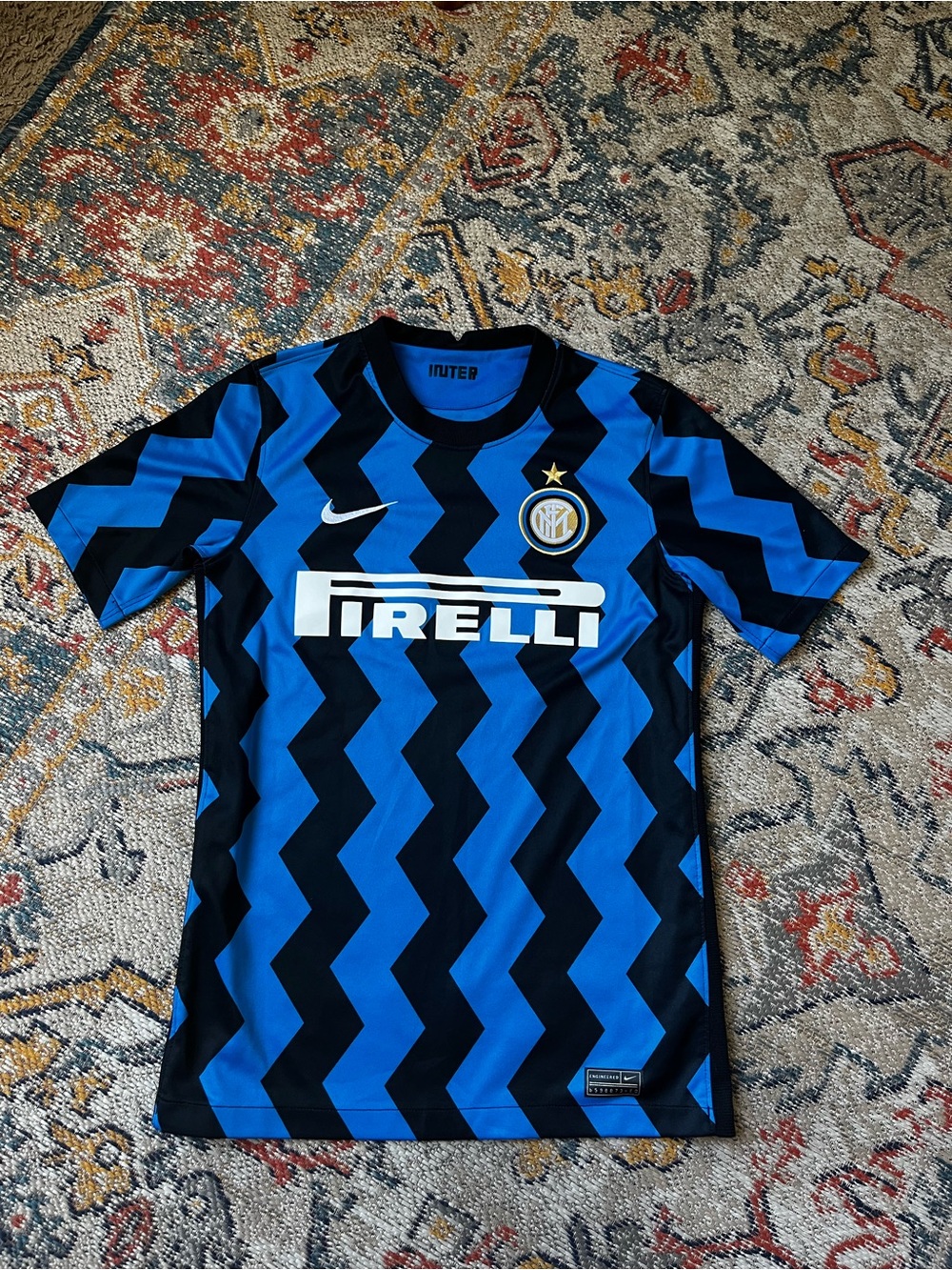 Nike Inter Milan Blue & Black Zigzag Home Jersey - Pirelli Logo Size Youth